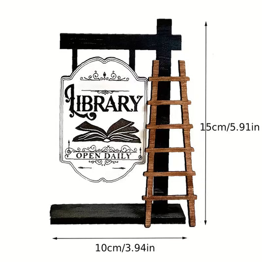 Letrero de Libro Retró de Biblioteca con Escalera