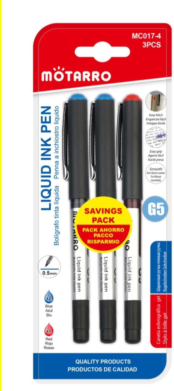 LIQUID INK PEN MOTARRO «G5» ( Bolígrafo de punta fina 3pcs) 0.5mm