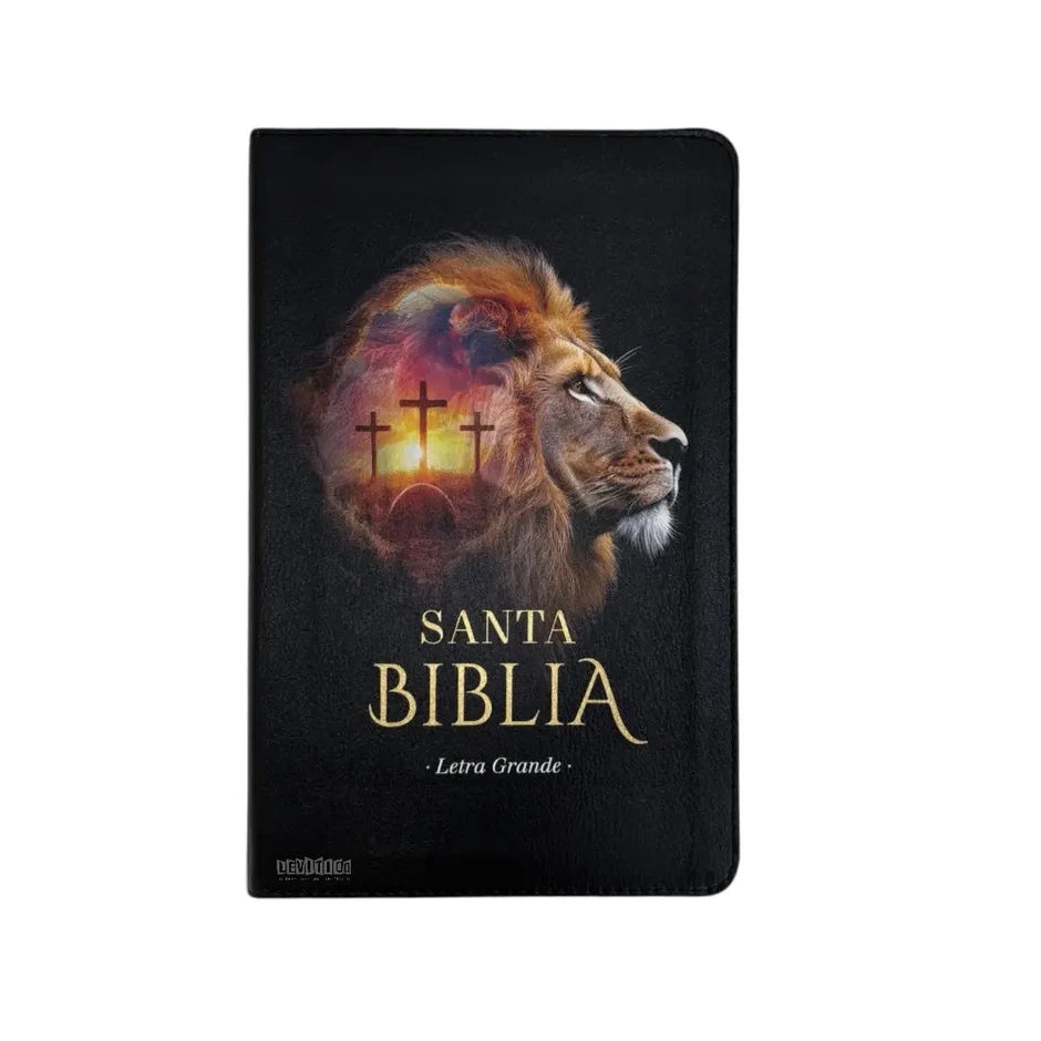 BIBLIA RVR 1960 LETRA GRANDE TAMAÑO MANUAL IMIT PIEL NEGRO LEÓN/ CRUCES