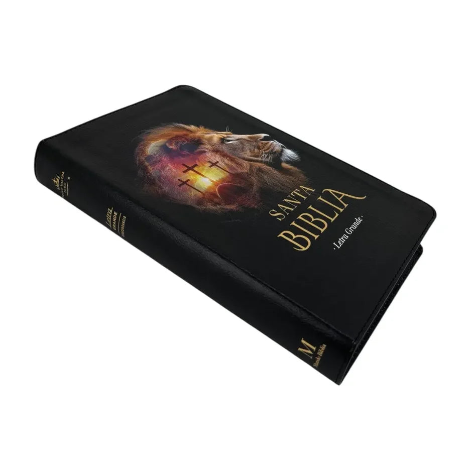 BIBLIA RVR 1960 LETRA GRANDE TAMAÑO MANUAL IMIT PIEL NEGRO LEÓN/ CRUCES